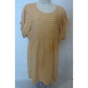 Versona Women’s XS Blouse Tan Pleated Short Sleeve Tunic Top Lightweight Casual